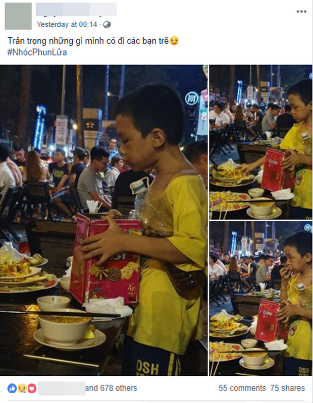 Rớt nước mắt hình ảnh cậu bé nhặt nhạnh chút đồ thừa trên bàn rồi ăn ngấu nghiến để lấp đầy chiếc bụng đói giữa phố Sài Gòn - Ảnh 1.